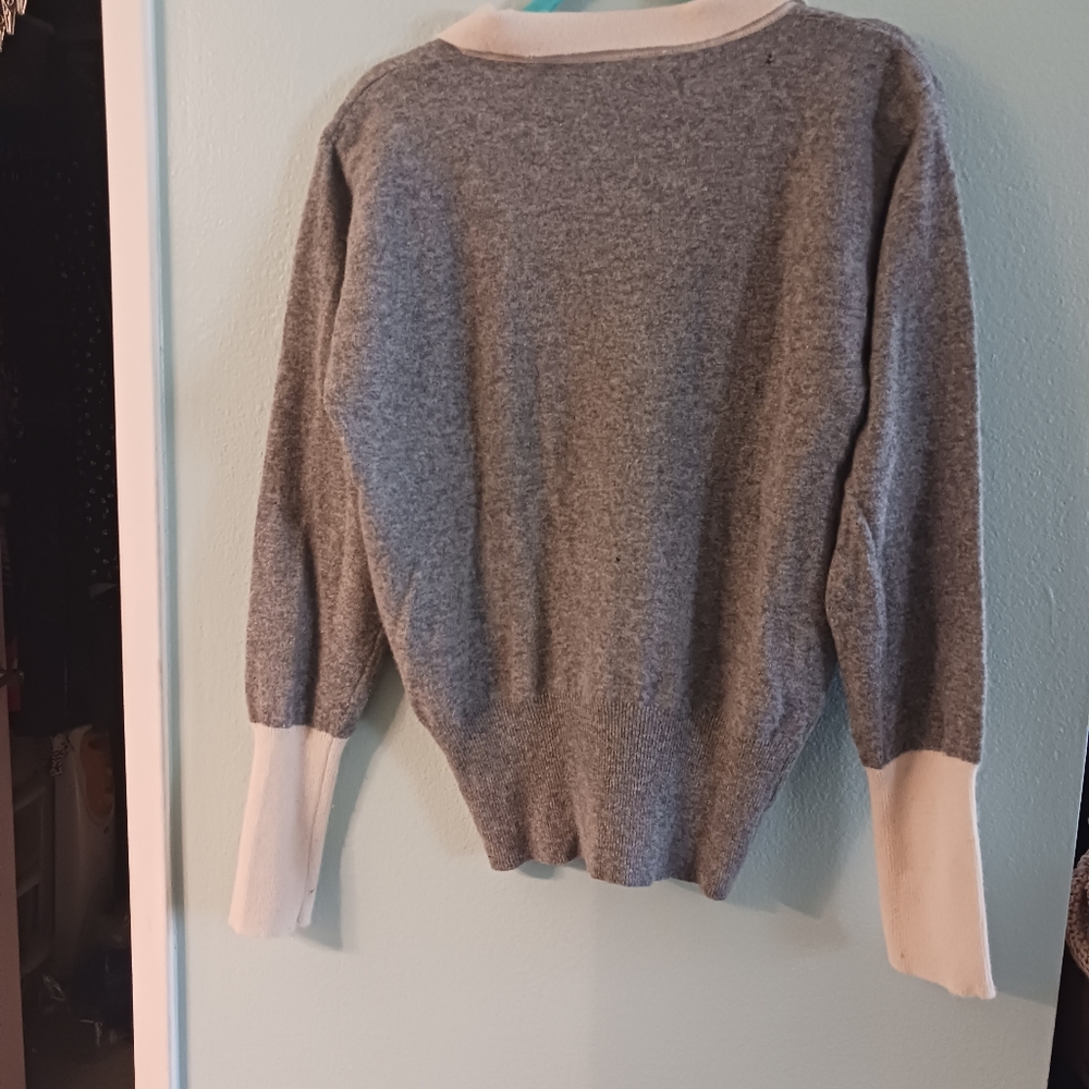 Gray/White Lambswool Collared Sweater - image 2